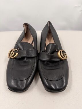 Gucci Black Leather Marmont-Style Loafers with Gold Double G size 37